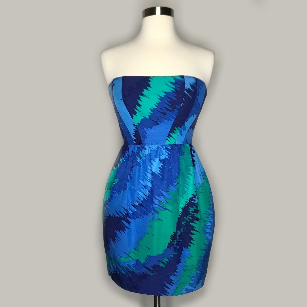 Shoshanna Printed Strapless Mini Cocktail Dress
